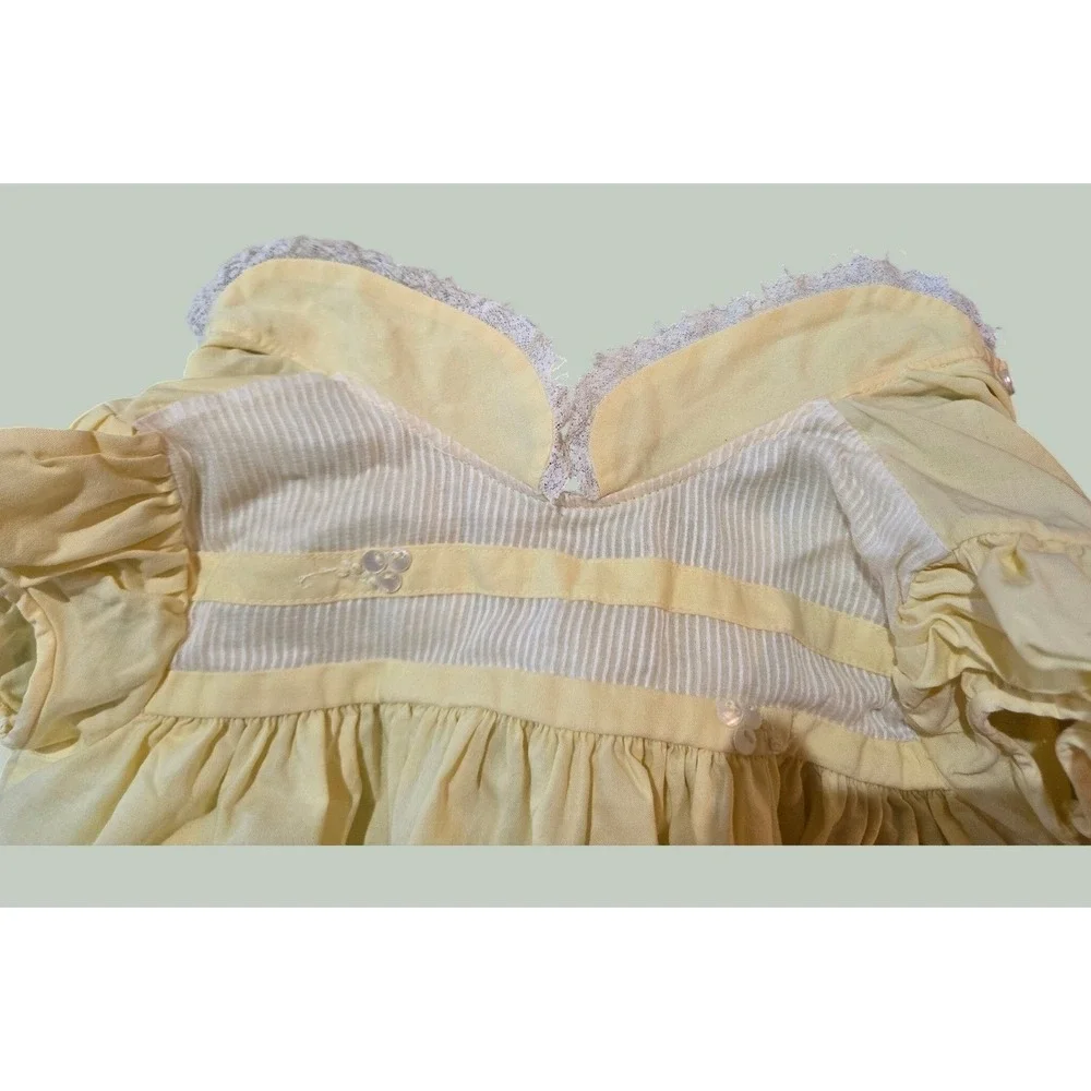 Baby Togs Vintage Sun Dress Kids 18M Yellow Peter Pan Collar Lace Trim